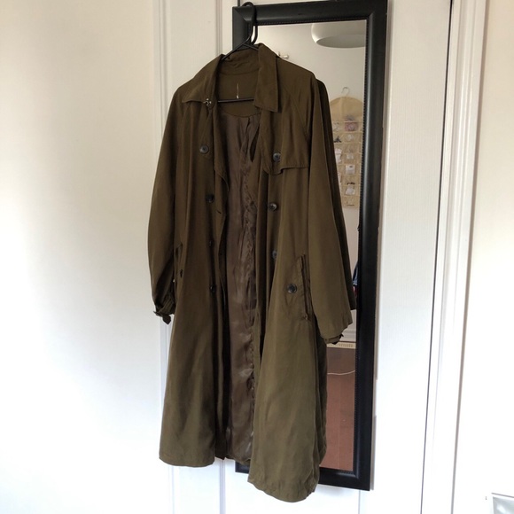 Chic Trendy Olive green trench coat - Picture 1 of 4